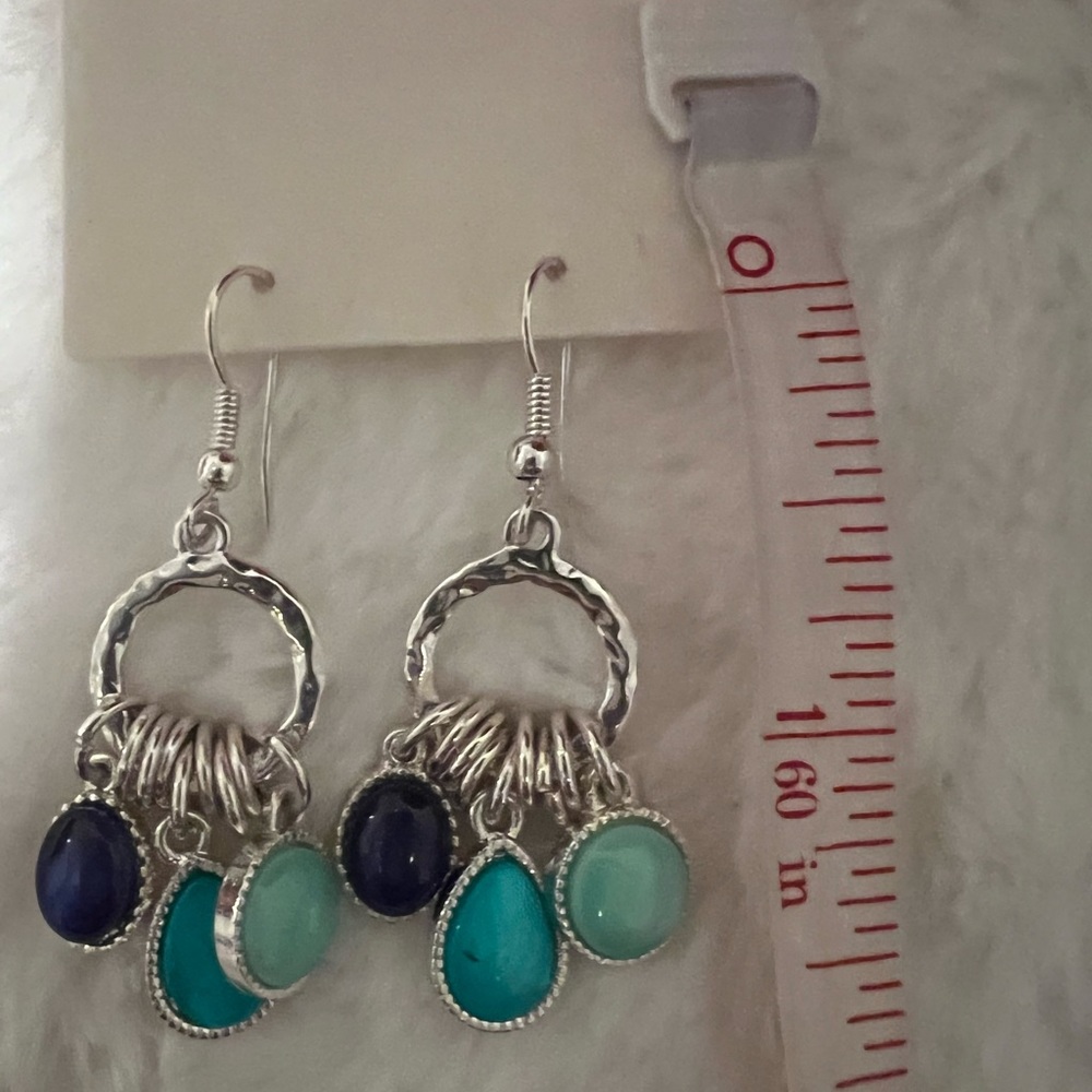 Old Navy New colorful stone dangle silver plated pierced earrings - Picture 2 of 3